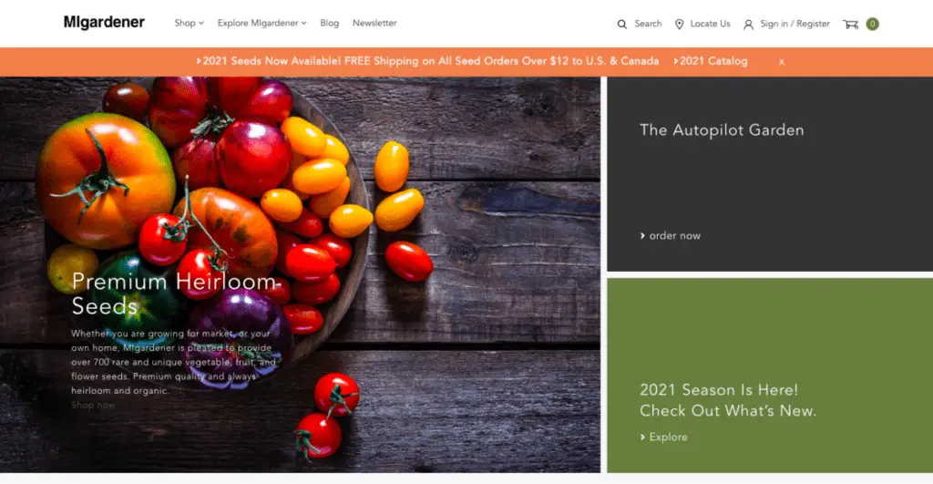 MIgardener's website homepage