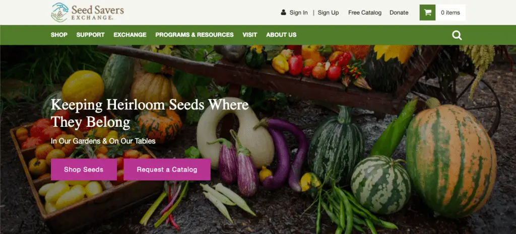 Seed Savers Exchange's website homepage