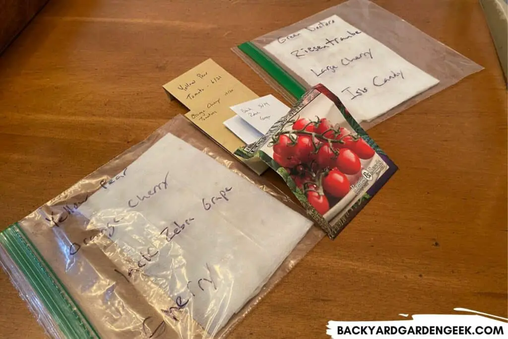 Tomato Seed Packets and Germinating Seeds