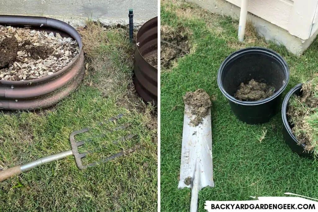 Metal Spading Fork and Shovel