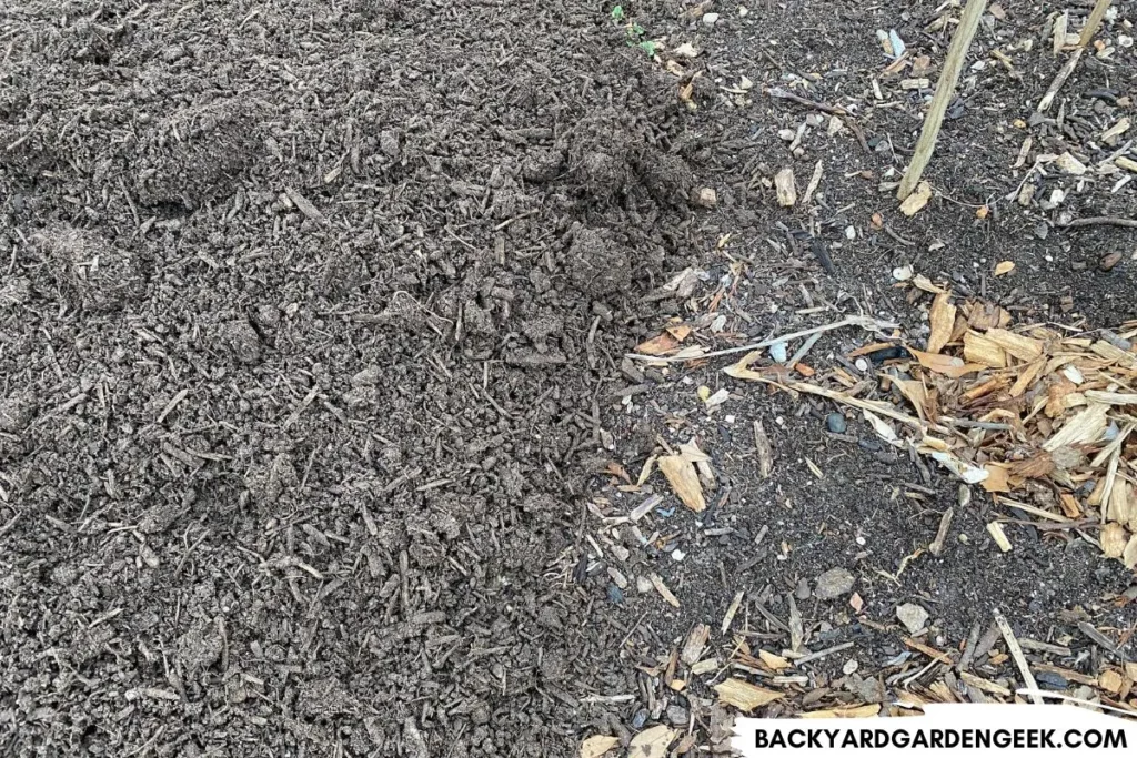 Layer of Compost Added to Soil in Raised Garden Bed