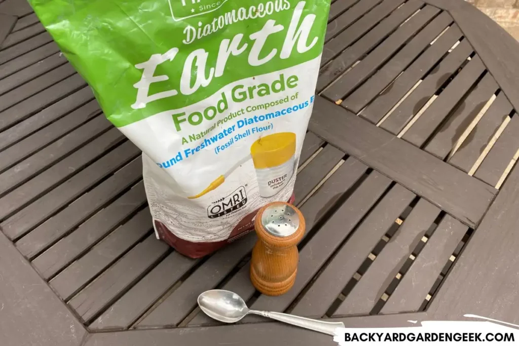 Salt Shaker, Spoon, and Bag of Diatomaceous Earth